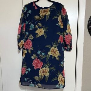 New York & Company Floral Long Sleeve Dress - Navy and Pink